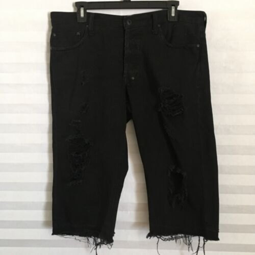 PRPS Distressed Button Fly Denim Jeans Shorts Black Men's Size 33